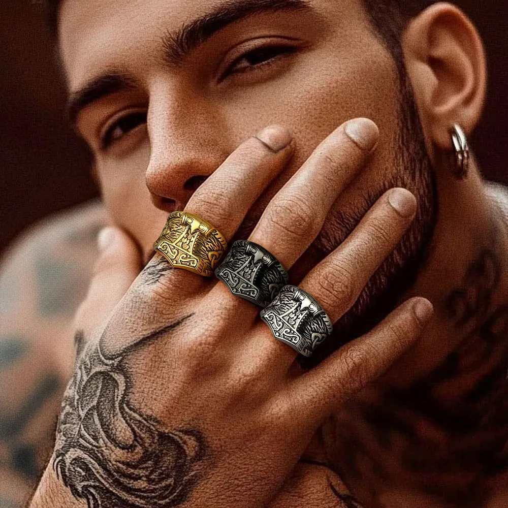 Viking Mjolnir Signet Ring Thor's Hammer Ring for Men sold by FaithHeart product image thumbnail 3