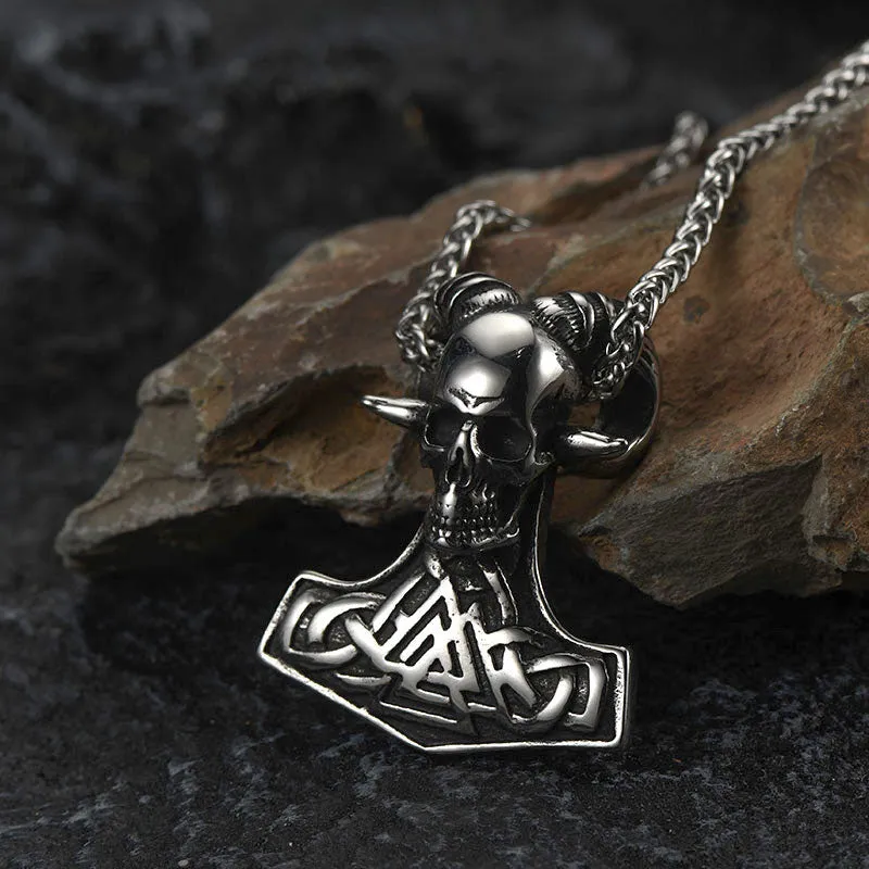 Viking Thor's Hammer Skull Necklace Pendant for Men sold by FaithHeart product image thumbnail 3