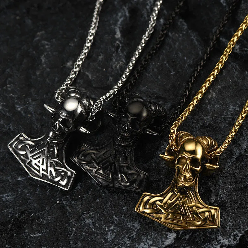 Viking Thor's Hammer Skull Necklace Pendant for Men sold by FaithHeart product image thumbnail 5