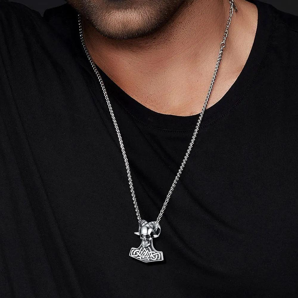 Viking Thor's Hammer Skull Necklace Pendant for Men sold by FaithHeart product image thumbnail 2