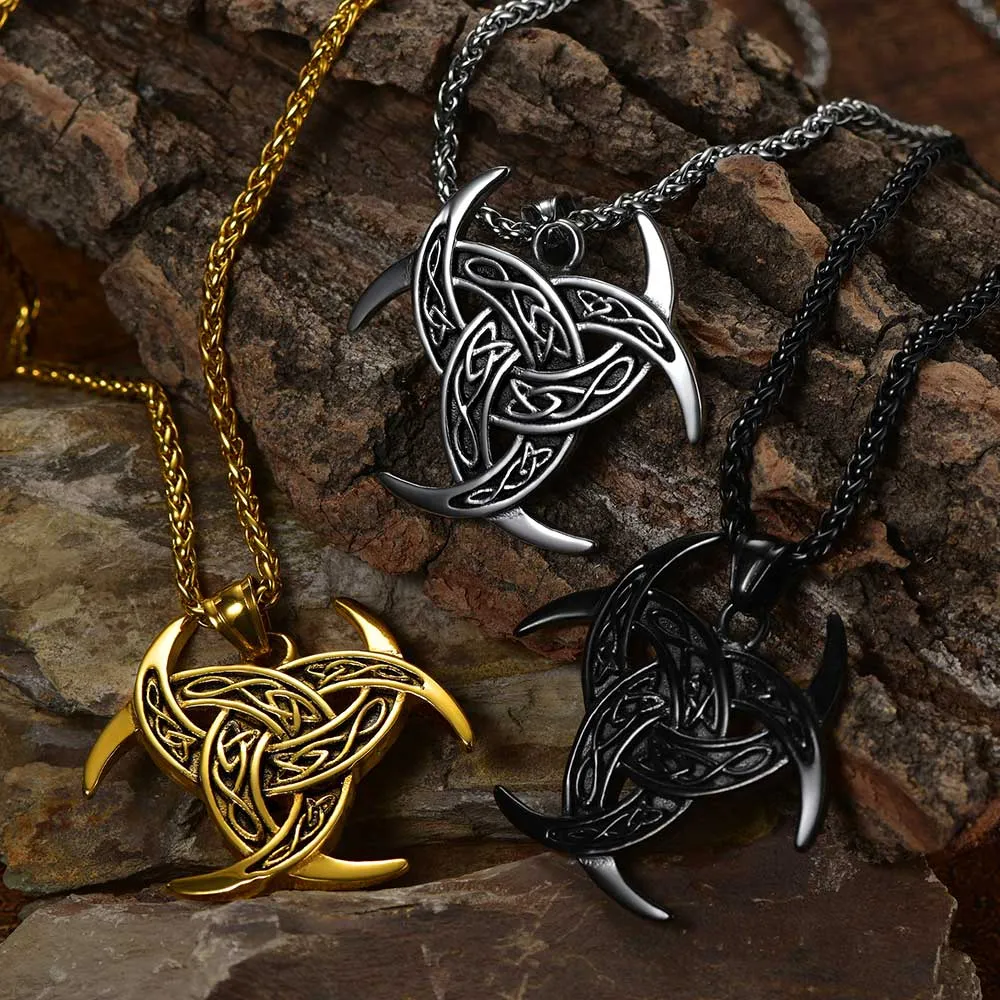 Viking Triple Horn of Odin Necklace Crescent Triquetra Charm Amuelt for Men sold by FaithHeart product image thumbnail 3