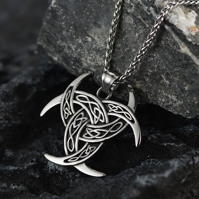Viking Triple Horn of Odin Necklace Crescent Triquetra Charm Amuelt for Men sold by FaithHeart product image thumbnail 5