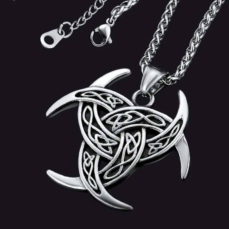 Viking Triple Horn of Odin Necklace Crescent Triquetra Charm Amuelt for Men sold by FaithHeart