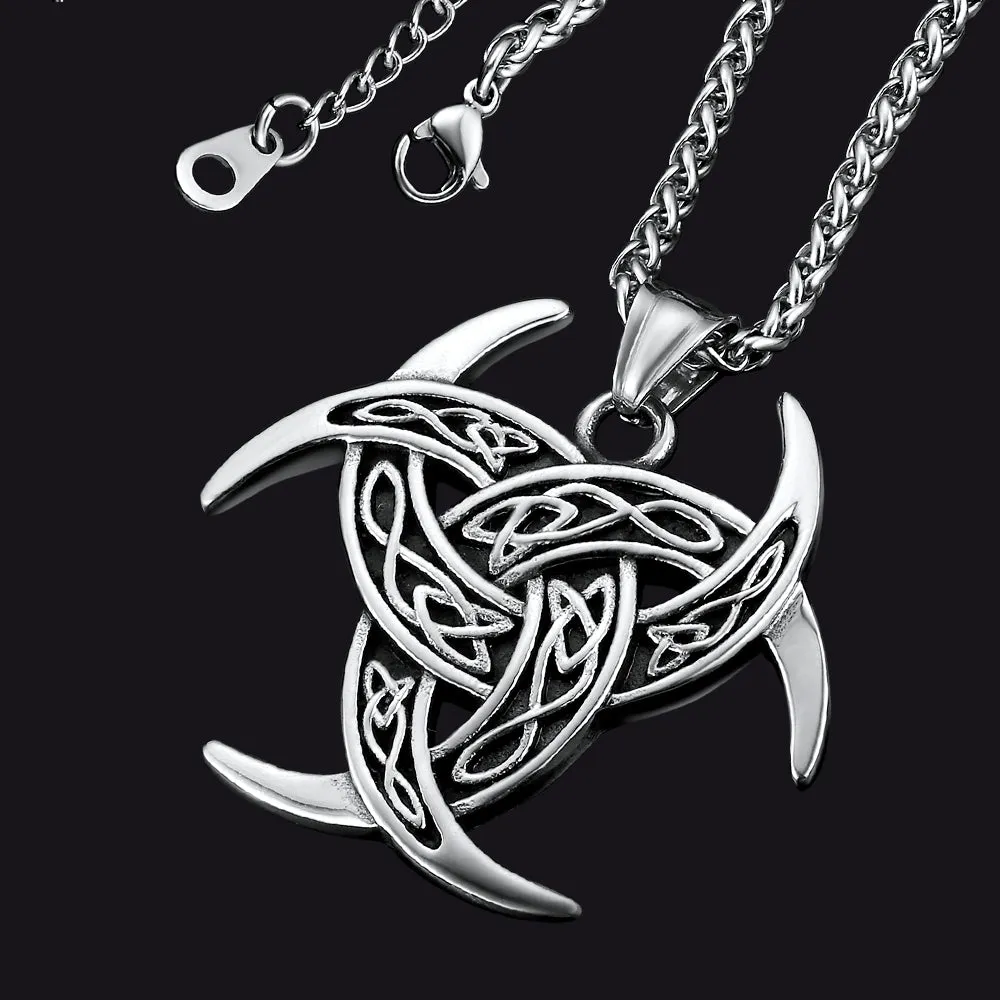 Viking Triple Horn of Odin Necklace Crescent Triquetra Charm Amuelt for Men sold by FaithHeart
