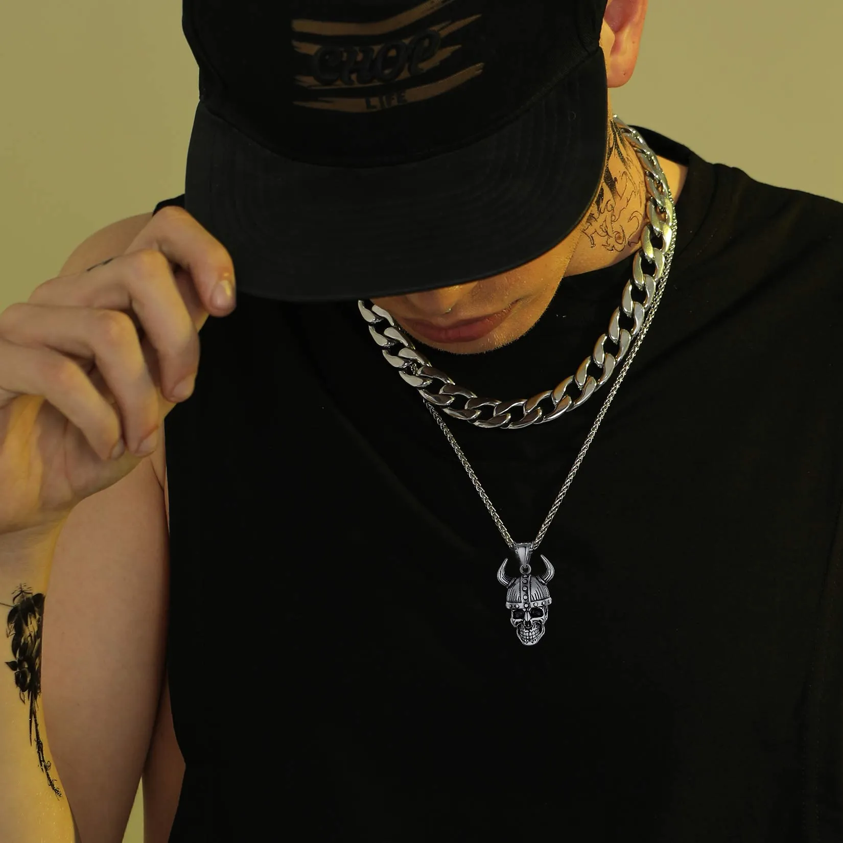 Viking Helmet Skull Pendant Necklace For Men sold by FaithHeart product image thumbnail 2