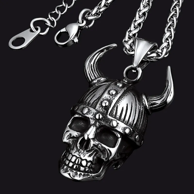 Viking Helmet Skull Pendant Necklace For Men sold by FaithHeart