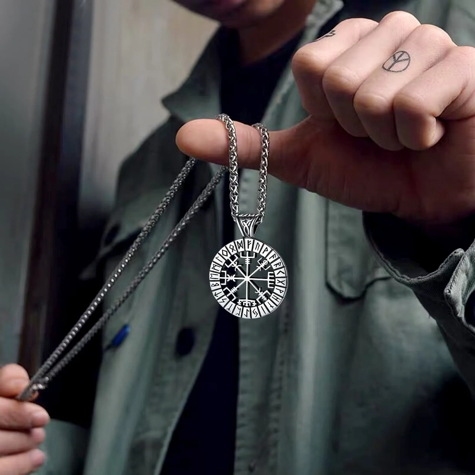 Viking Runes Vegvisir Compass Necklace Pendant For Men sold by FaithHeart product image thumbnail 2