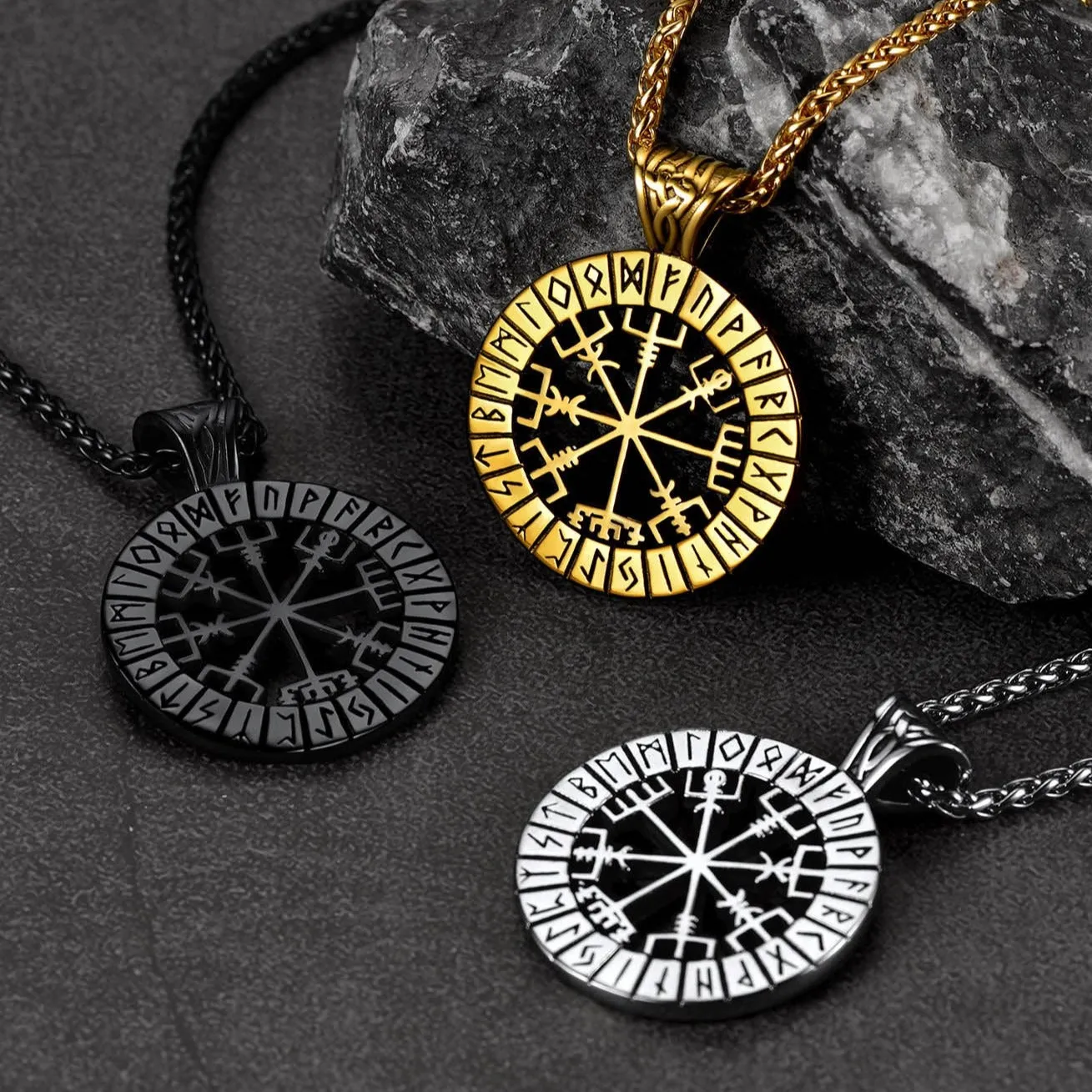 Viking Runes Vegvisir Compass Necklace Pendant For Men sold by FaithHeart product image thumbnail 3