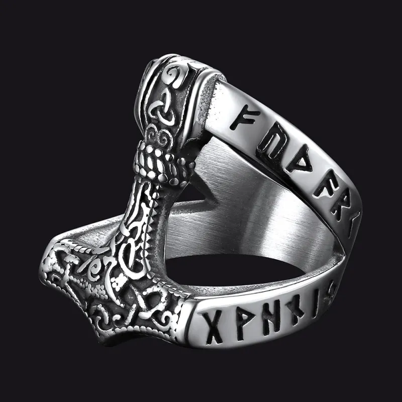 Viking Mjolnir Thor's Hammer Ring with Rune for Men sold by FaithHeart