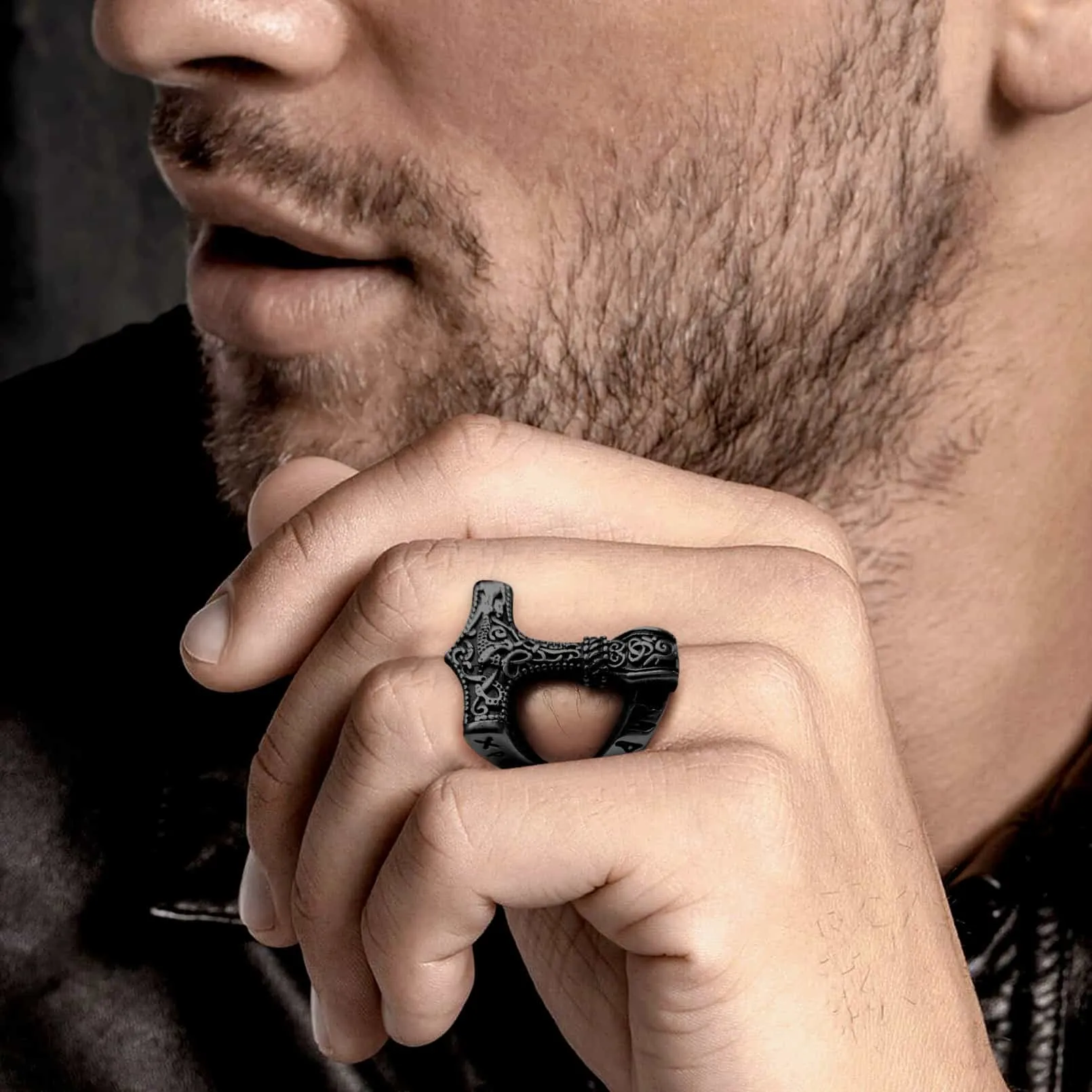 Viking Mjolnir Thor's Hammer Ring with Rune for Men sold by FaithHeart product image thumbnail 2
