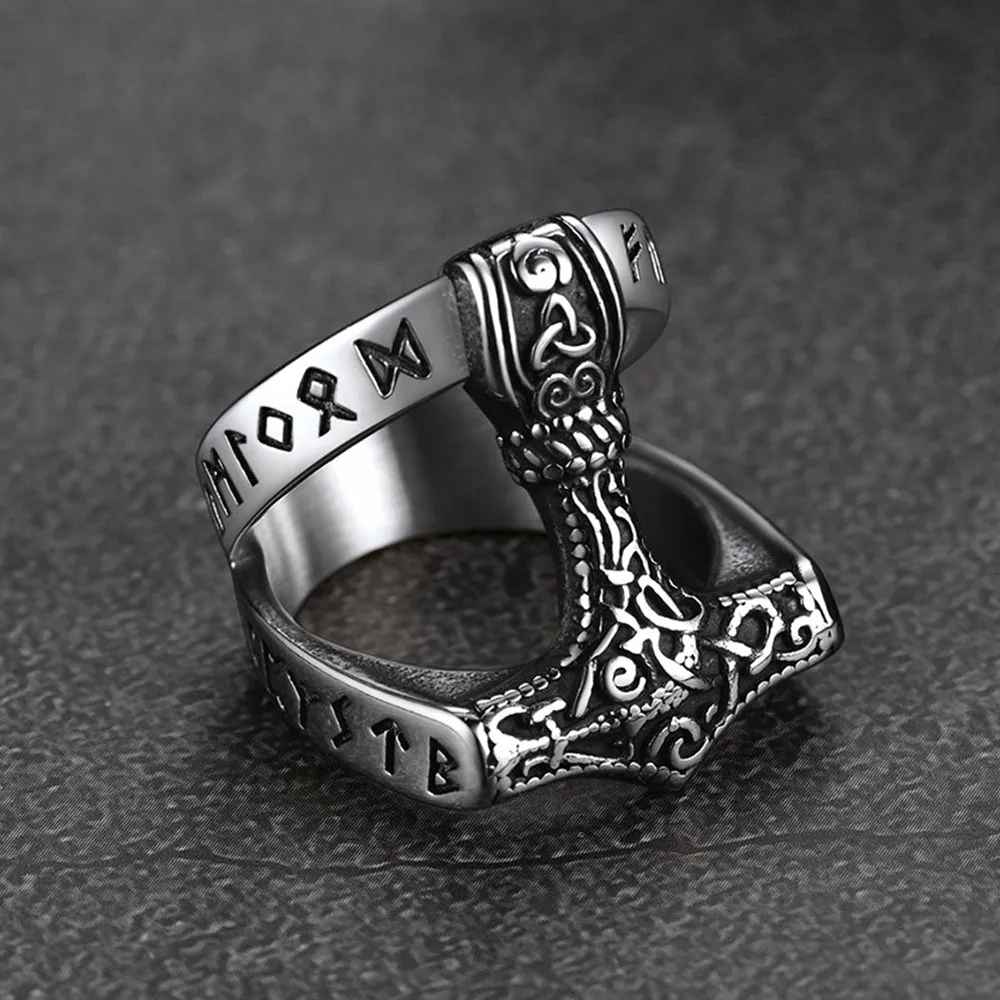 Viking Mjolnir Thor's Hammer Ring with Rune for Men sold by FaithHeart product image thumbnail 4