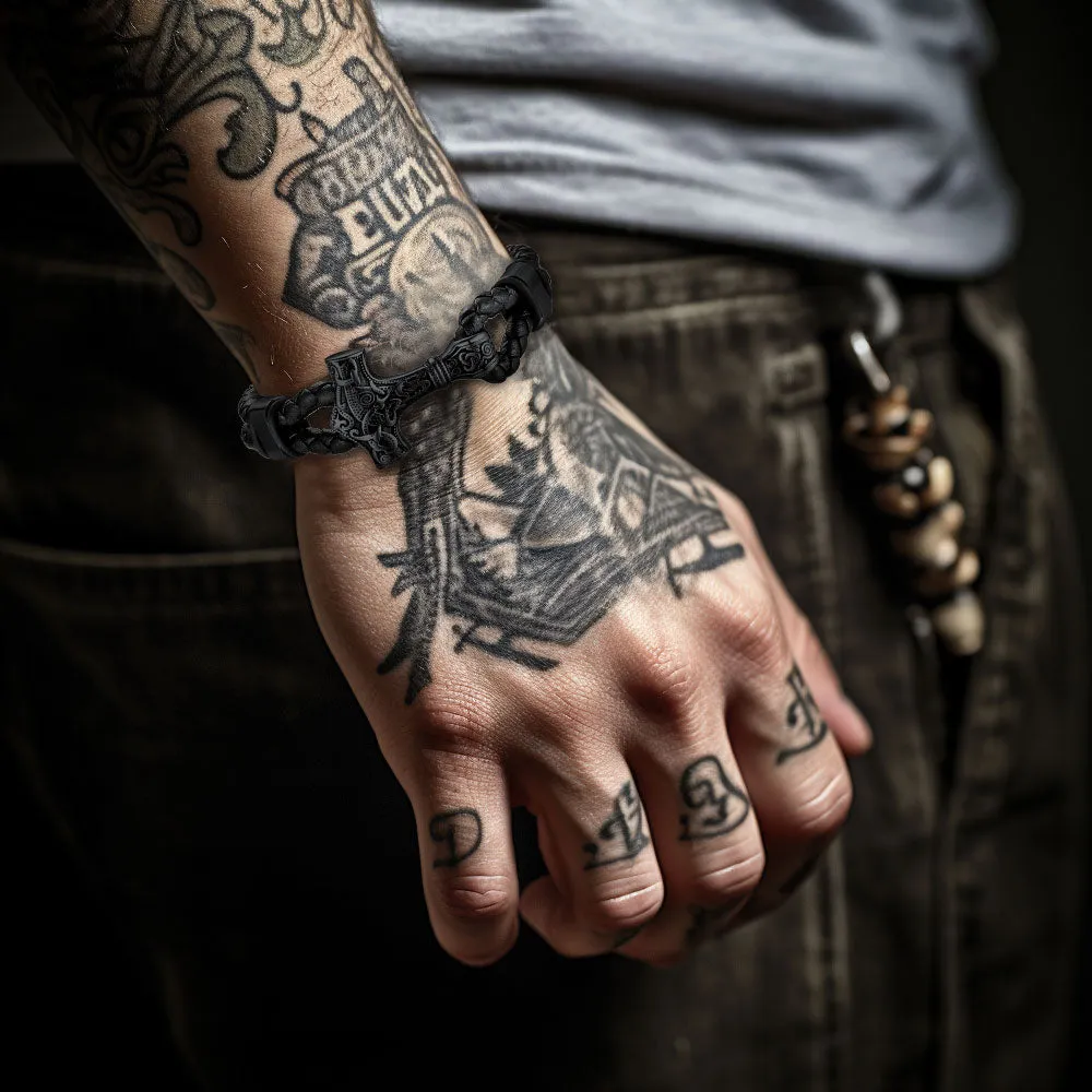 Viking Thor's Hammer Mjolnir Braided Leather Bracelet Gift For Men sold by FaithHeart product image thumbnail 4