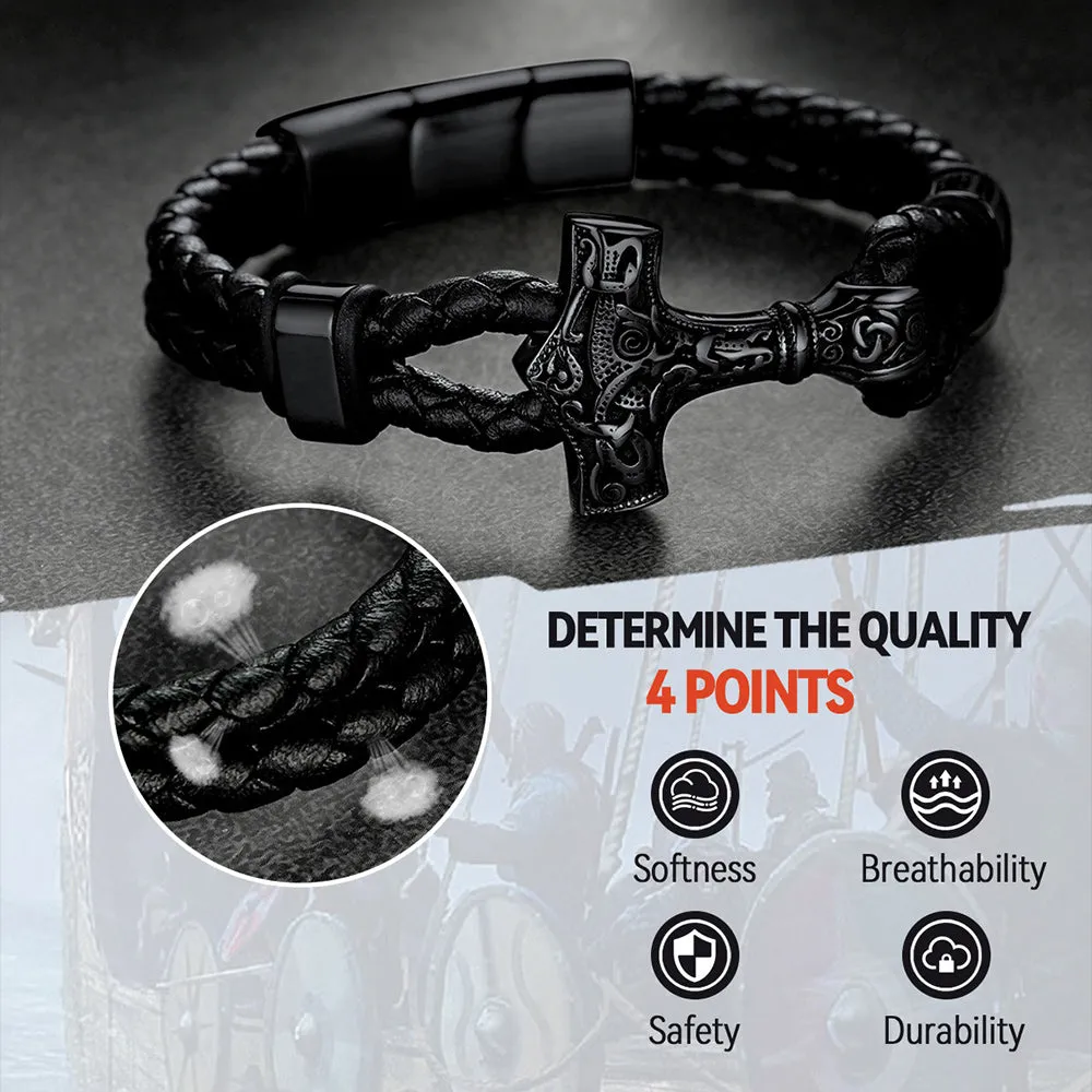 Viking Thor's Hammer Mjolnir Braided Leather Bracelet Gift For Men sold by FaithHeart product image thumbnail 5