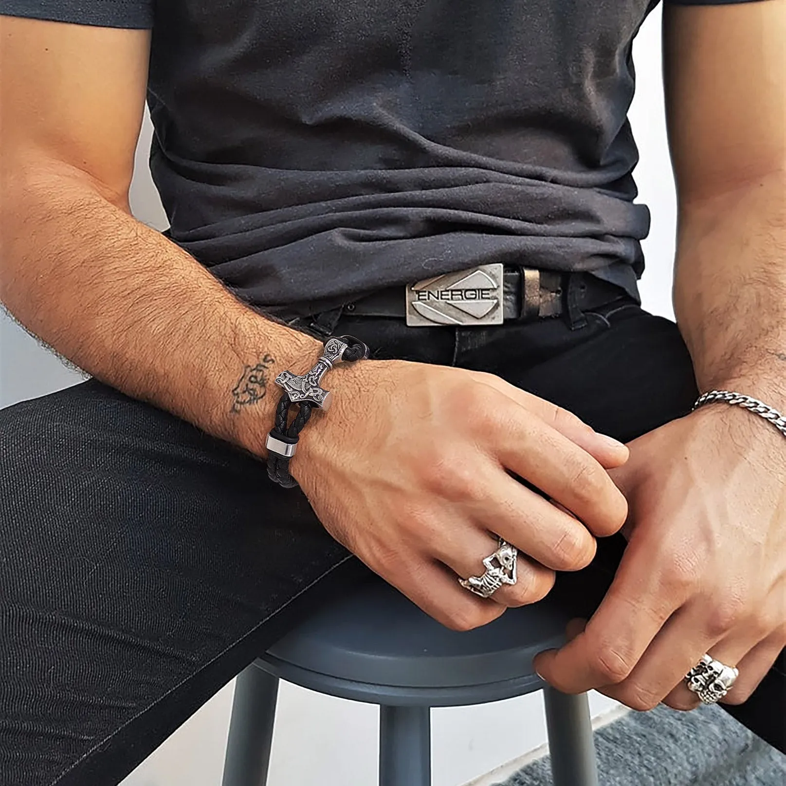 Viking Thor's Hammer Mjolnir Braided Leather Bracelet Gift For Men sold by FaithHeart product image thumbnail 2