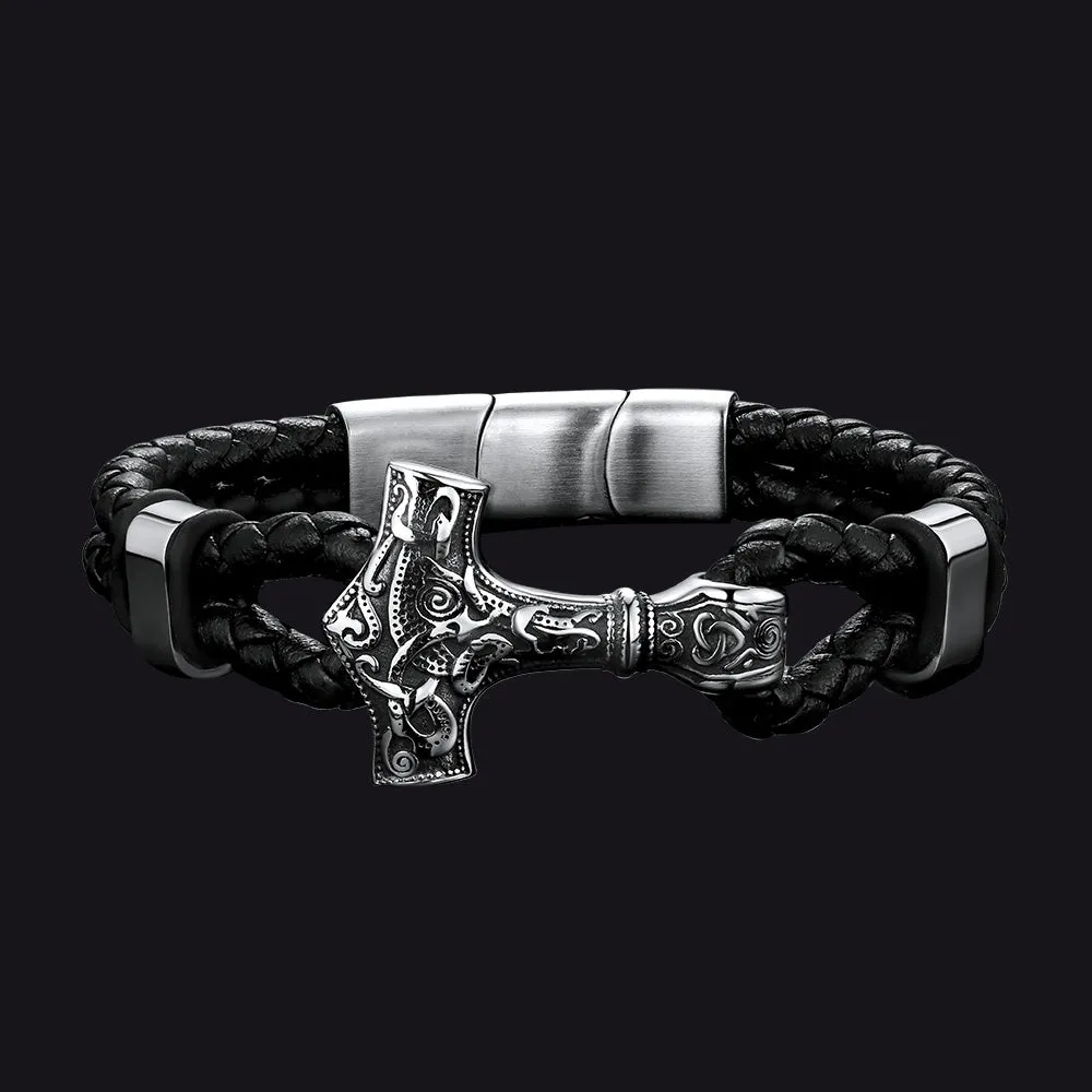 Viking Thor's Hammer Mjolnir Braided Leather Bracelet Gift For Men sold by FaithHeart