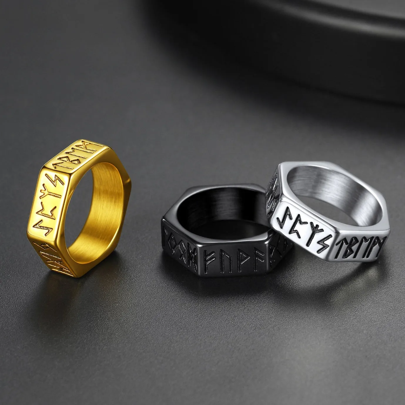 Norse Viking Hexagon Runes Band Ring For Men sold by FaithHeart product image thumbnail 4