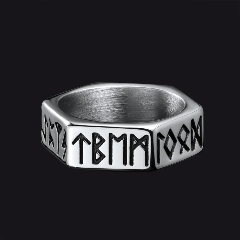 Norse Viking Hexagon Runes Band Ring For Men sold by FaithHeart
