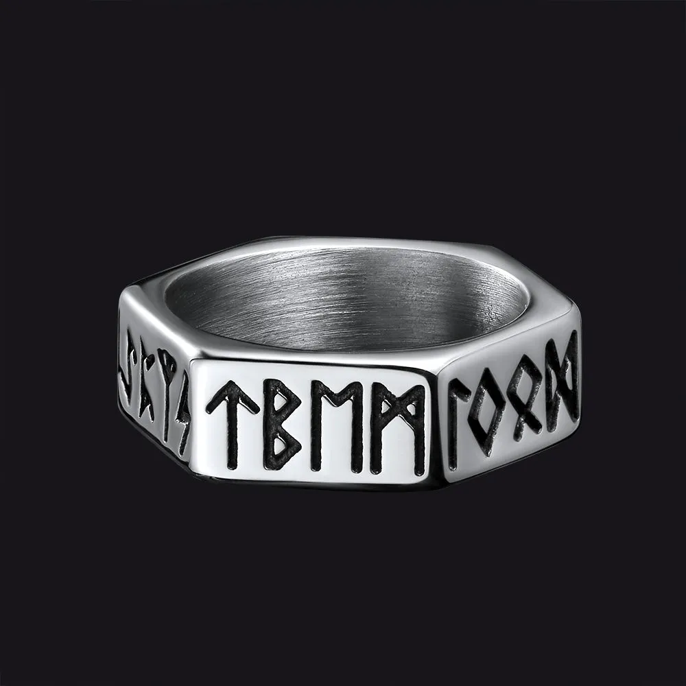 Norse Viking Hexagon Runes Band Ring For Men sold by FaithHeart