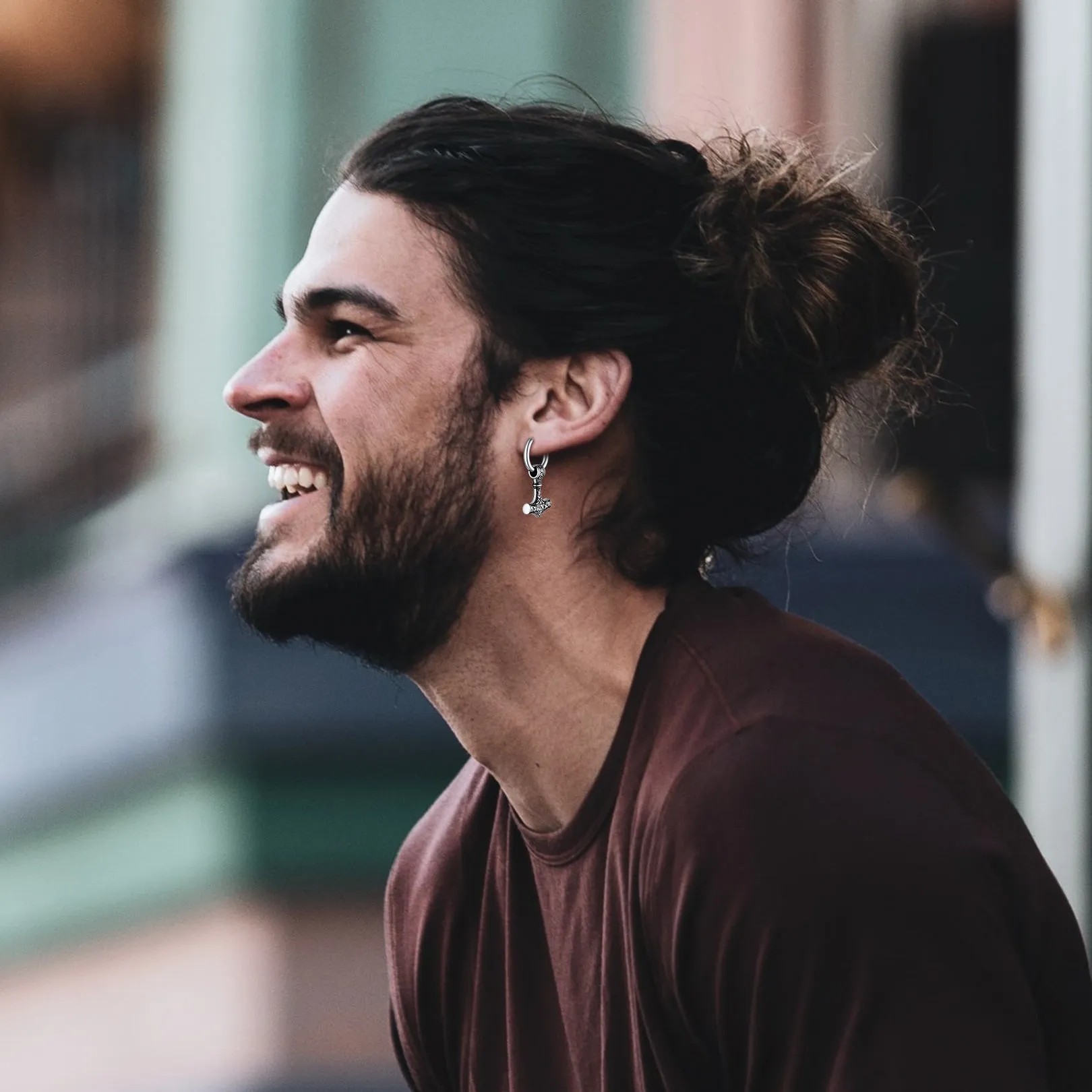 Viking Thor's Hammer Mjolnir Dangle Hoop Earrings Jewelry For Men sold by FaithHeart product image thumbnail 2