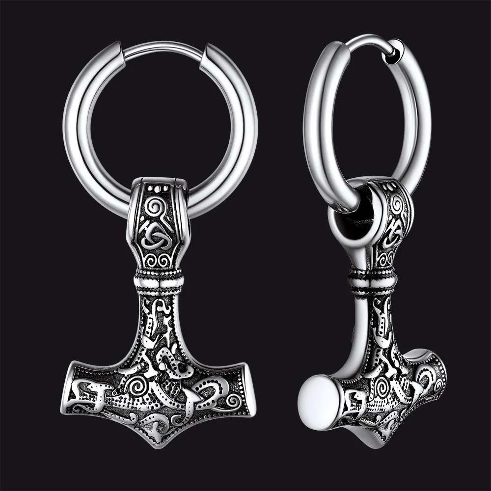 Viking Thor's Hammer Mjolnir Dangle Hoop Earrings Jewelry For Men sold by FaithHeart