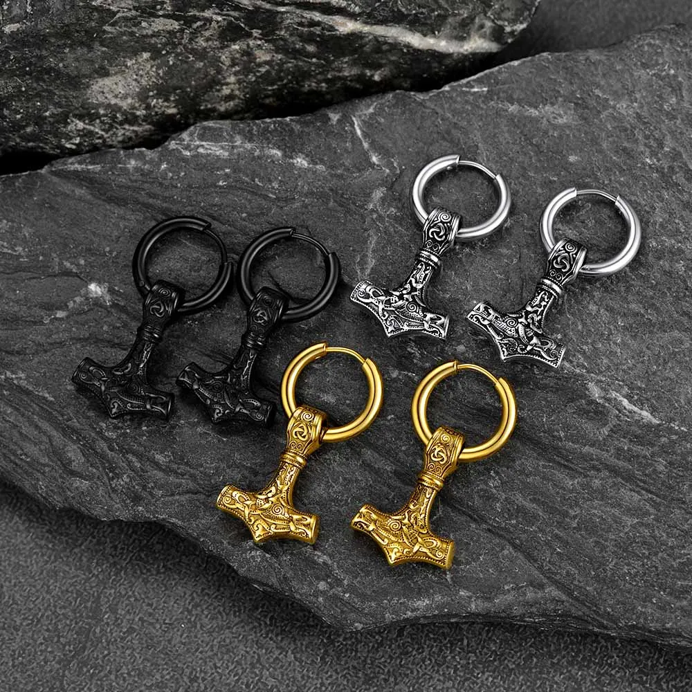 Viking Thor's Hammer Mjolnir Dangle Hoop Earrings Jewelry For Men sold by FaithHeart product image thumbnail 4