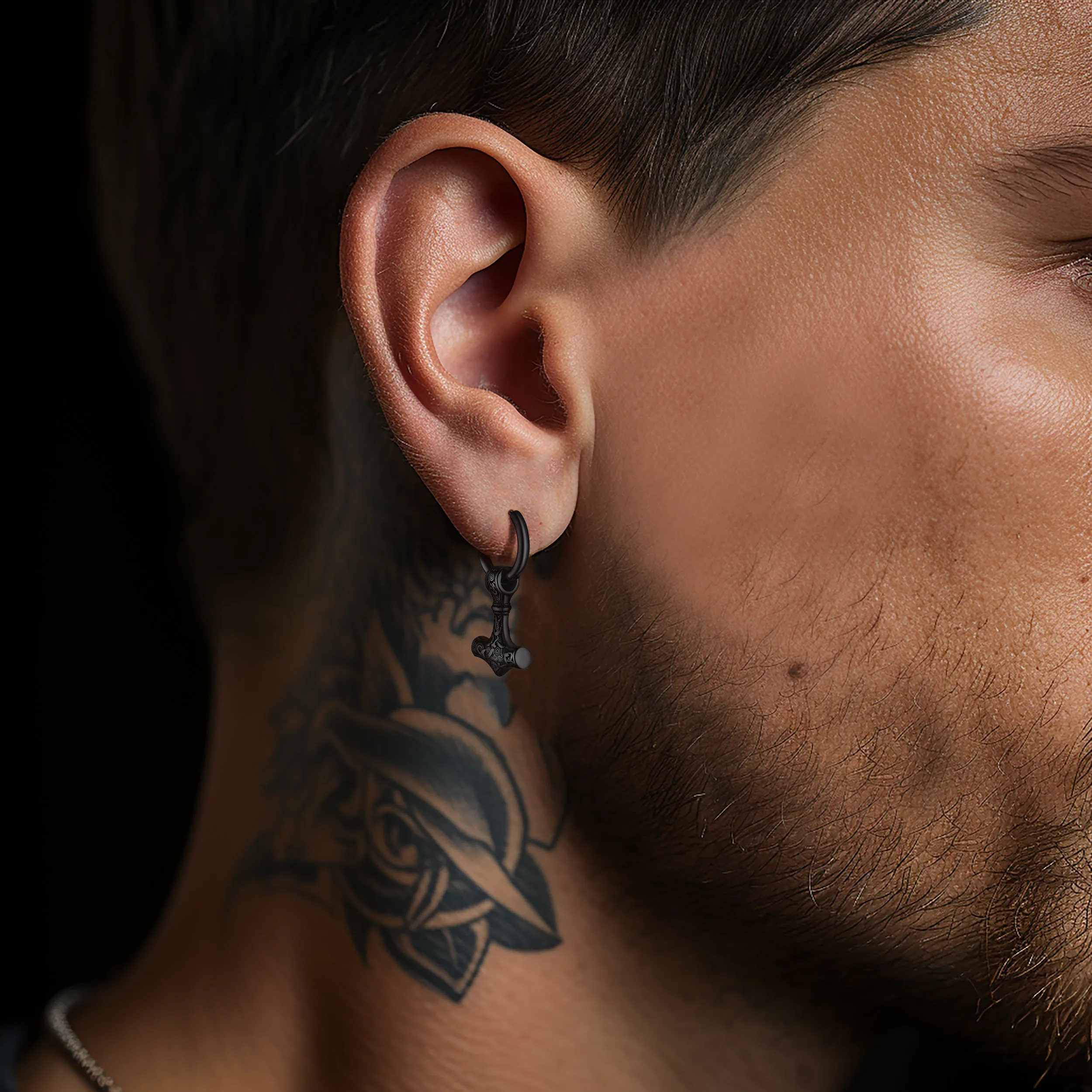 Viking Thor's Hammer Mjolnir Dangle Hoop Earrings Jewelry For Men sold by FaithHeart product image thumbnail 3