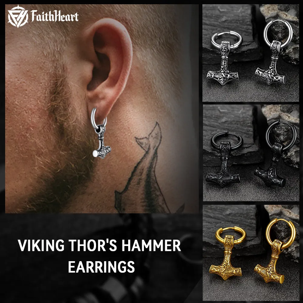 Viking Thor's Hammer Mjolnir Dangle Hoop Earrings Jewelry For Men sold by FaithHeart product image thumbnail 5
