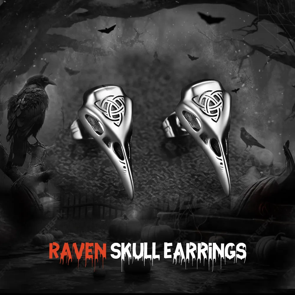 Viking Raven Skull Earrings Studs With Celtic Knot For Men sold by FaithHeart product image thumbnail 5