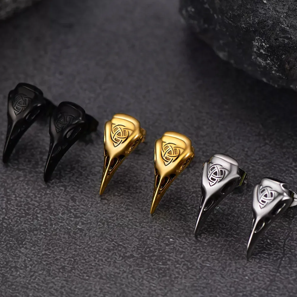 Viking Raven Skull Earrings Studs With Celtic Knot For Men sold by FaithHeart product image thumbnail 4