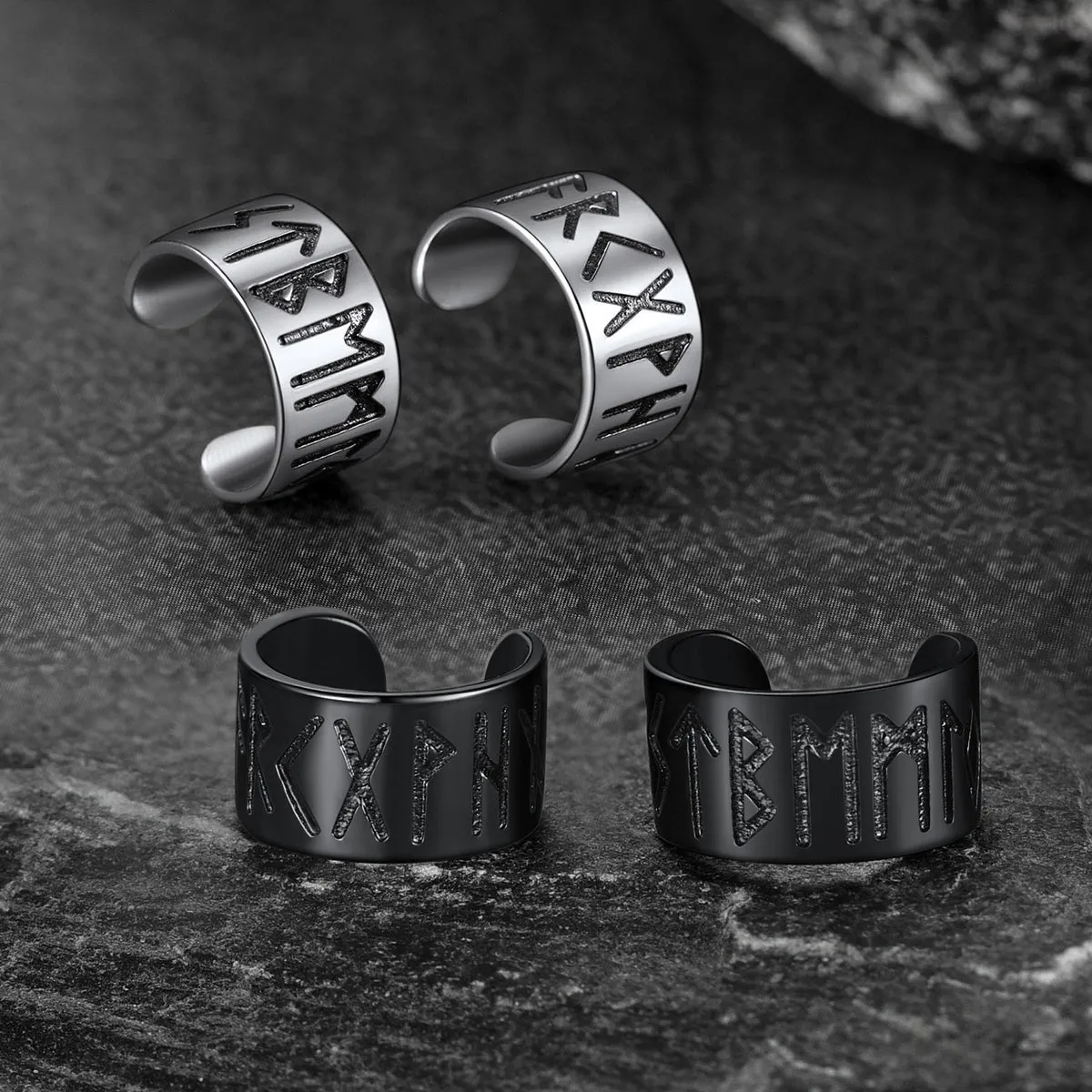 Norse Viking Runes Ear Cuff Earrings for Men in Sterling Silver sold by FaithHeart product image thumbnail 5