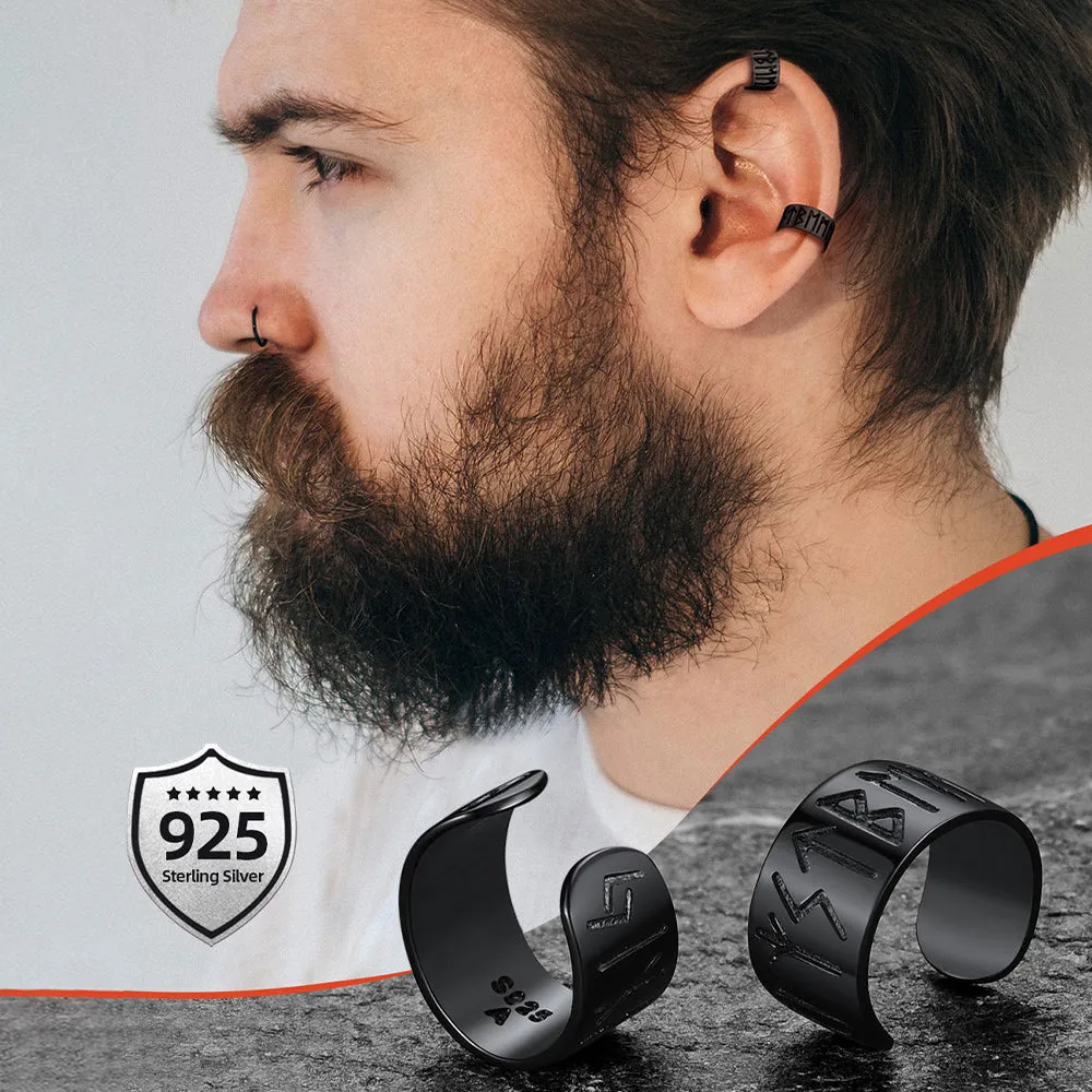 Norse Viking Runes Ear Cuff Earrings for Men in Sterling Silver sold by FaithHeart product image thumbnail 2