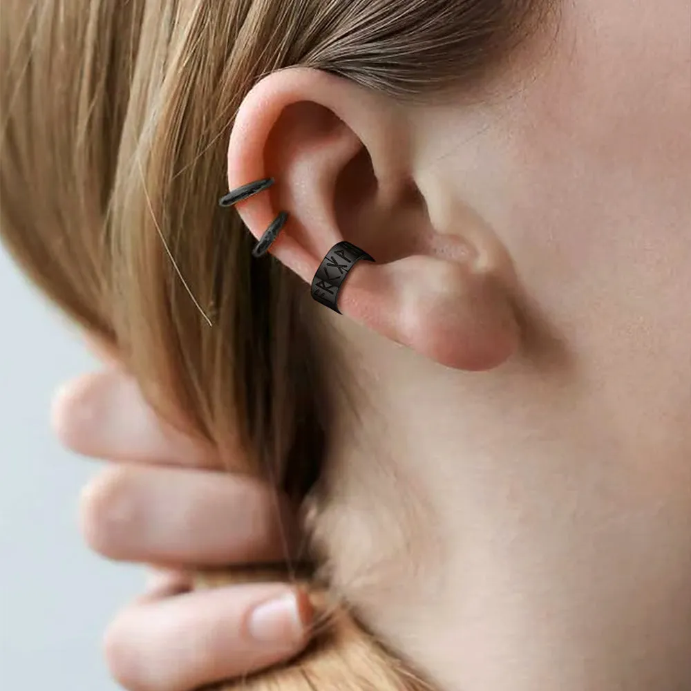 Norse Viking Runes Ear Cuff Earrings for Men in Sterling Silver sold by FaithHeart product image thumbnail 4