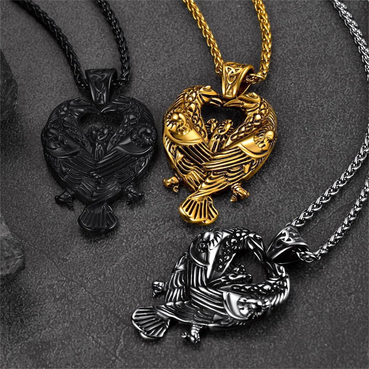 Viking Odin's Ravens Necklace Huginn and Muninn Pendant sold by FaithHeart product image thumbnail 2