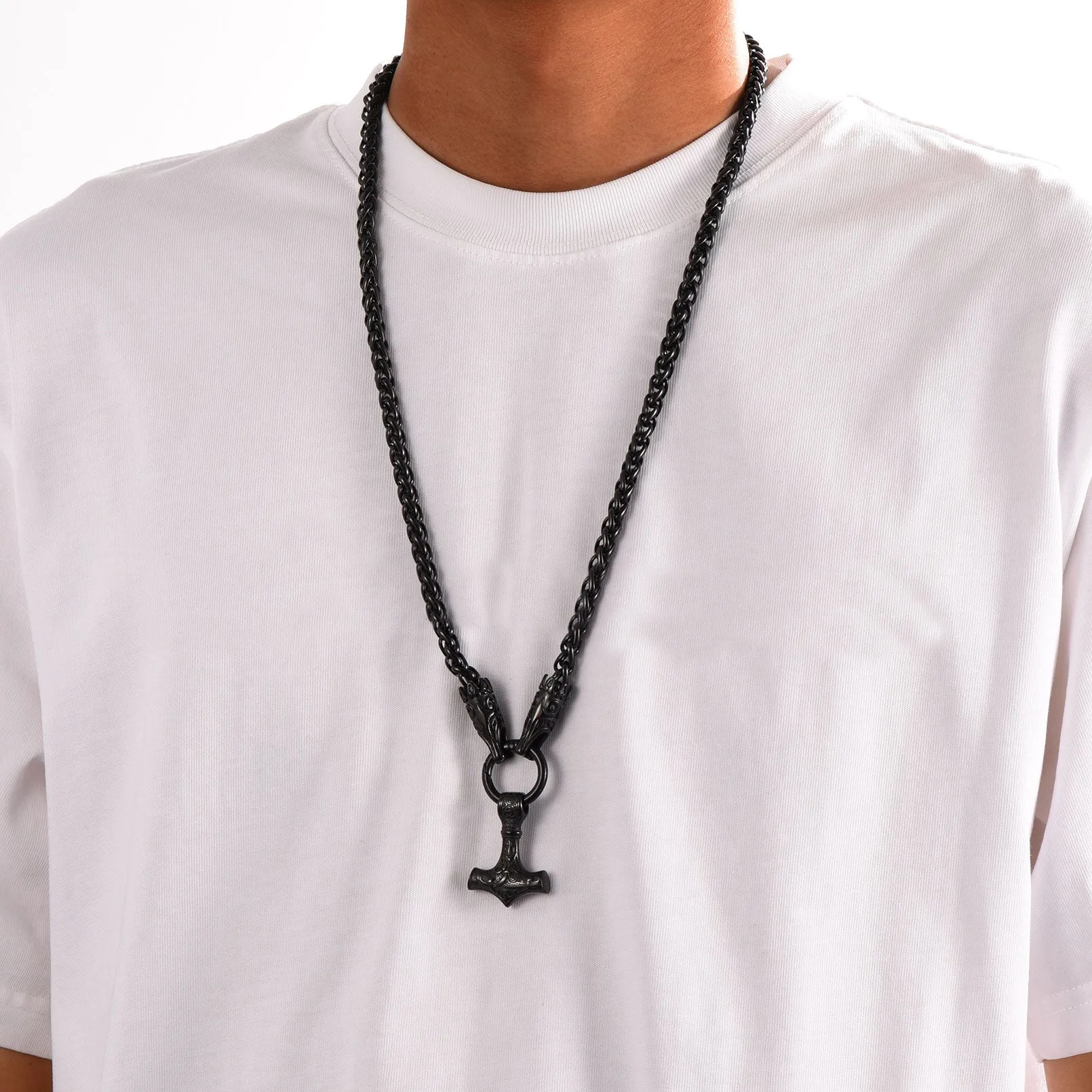 Viking Thor's Hammer Mjolnir Necklace For Men With Wolf Chain sold by FaithHeart product image thumbnail 3