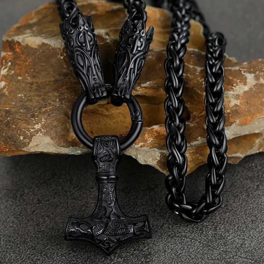 Viking Thor's Hammer Mjolnir Necklace For Men With Wolf Chain sold by FaithHeart product image thumbnail 5