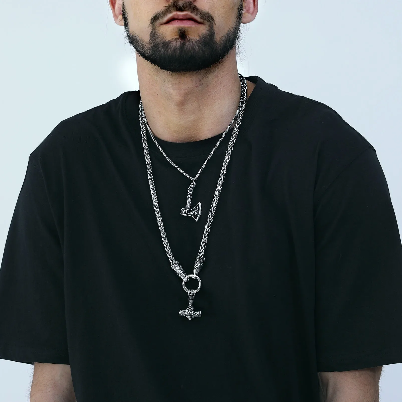 Viking Thor's Hammer Mjolnir Necklace For Men With Wolf Chain sold by FaithHeart product image thumbnail 2