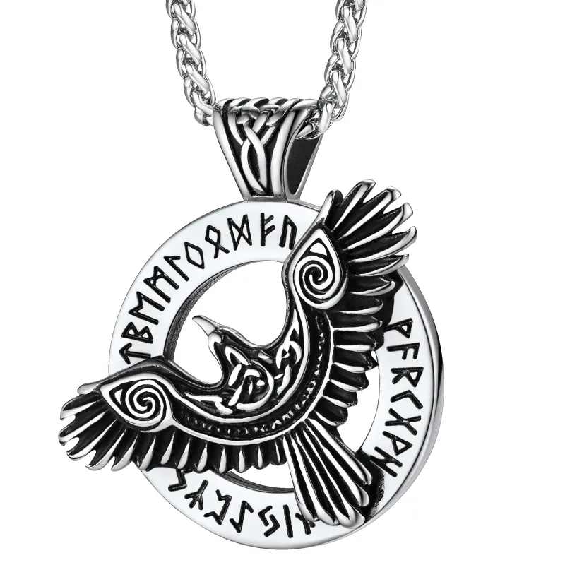 Viking Odin's Raven Necklace For Men With Runes sold by FaithHeart