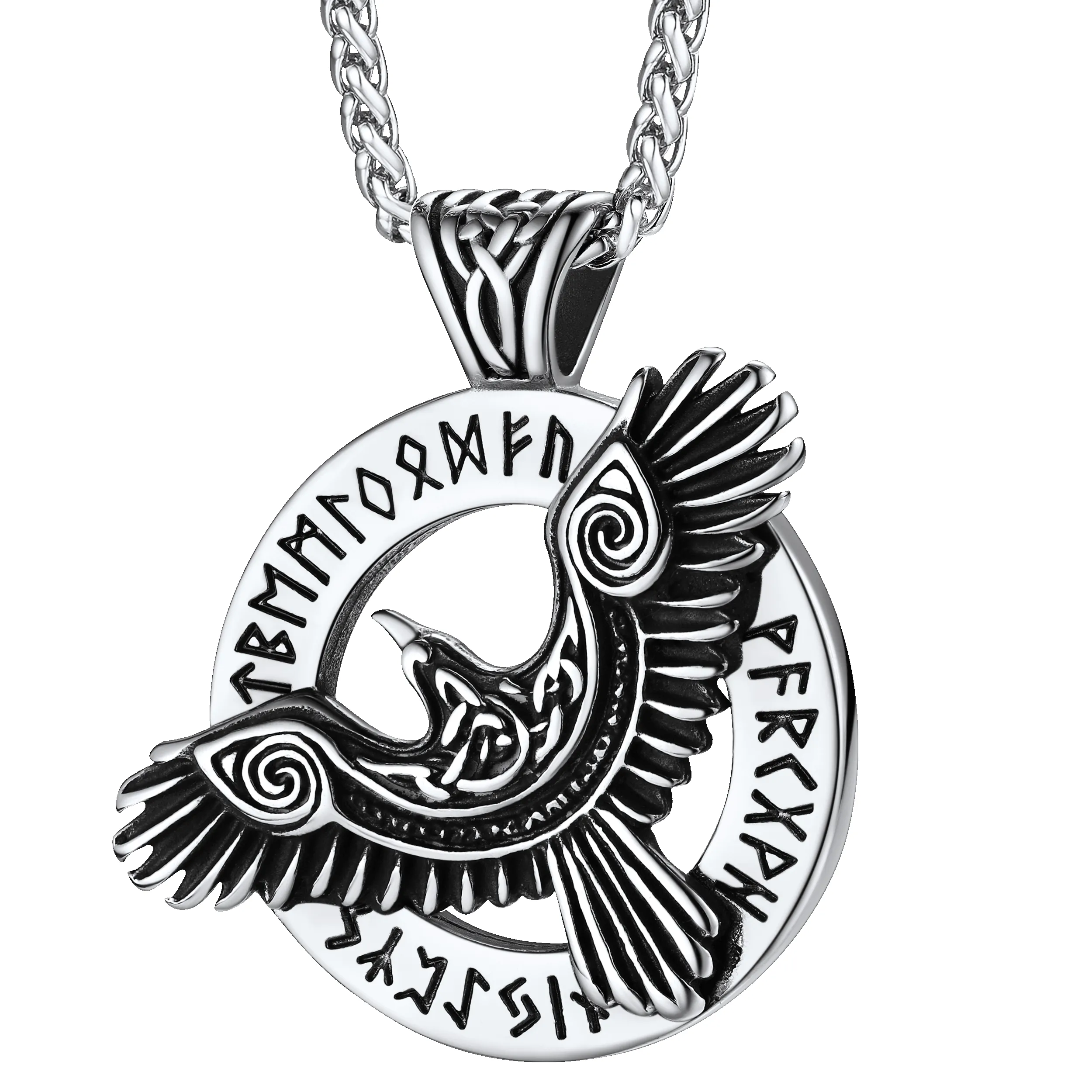 Viking Odin's Raven Necklace For Men With Runes sold by FaithHeart