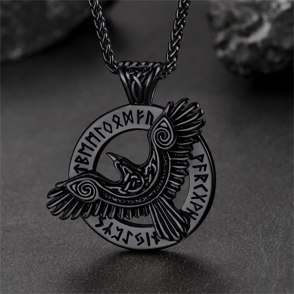 Viking Odin's Raven Necklace For Men With Runes sold by FaithHeart product image thumbnail 5
