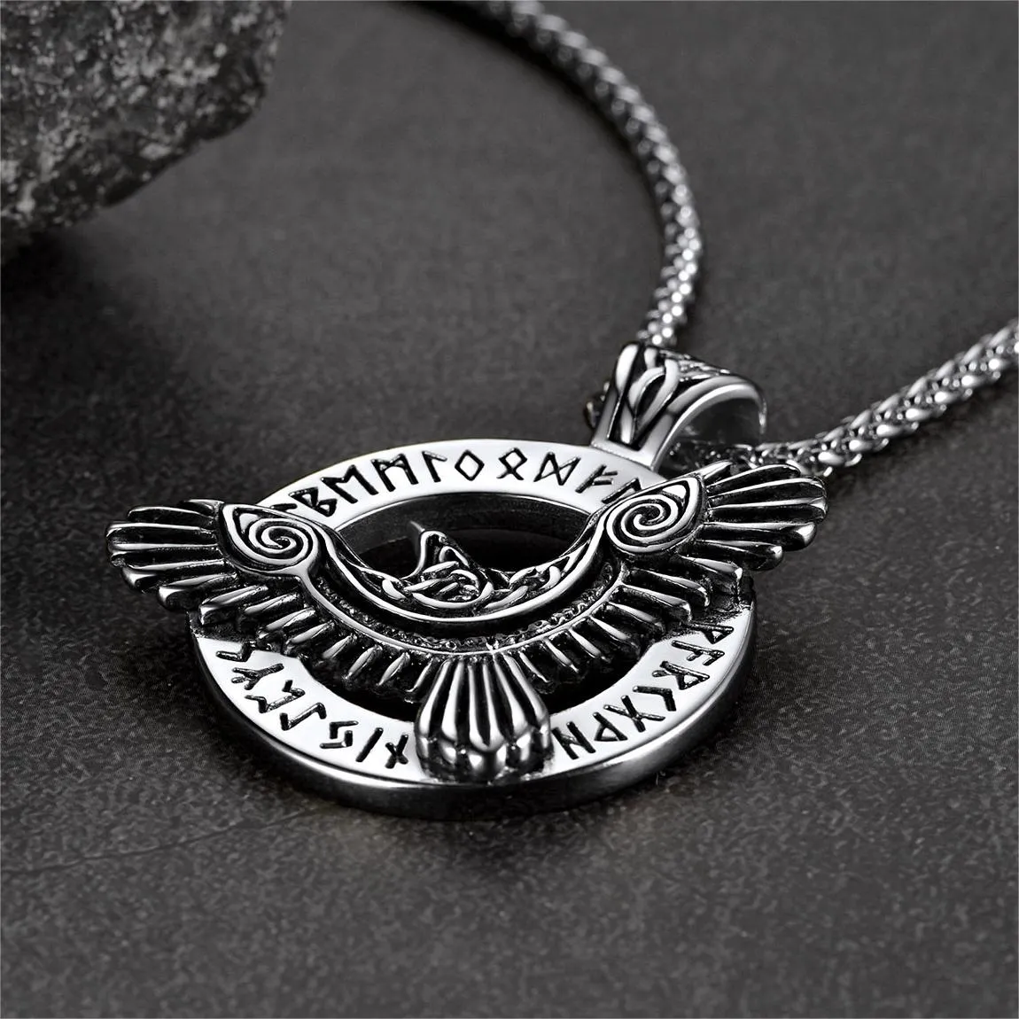 Viking Odin's Raven Necklace For Men With Runes sold by FaithHeart product image thumbnail 4