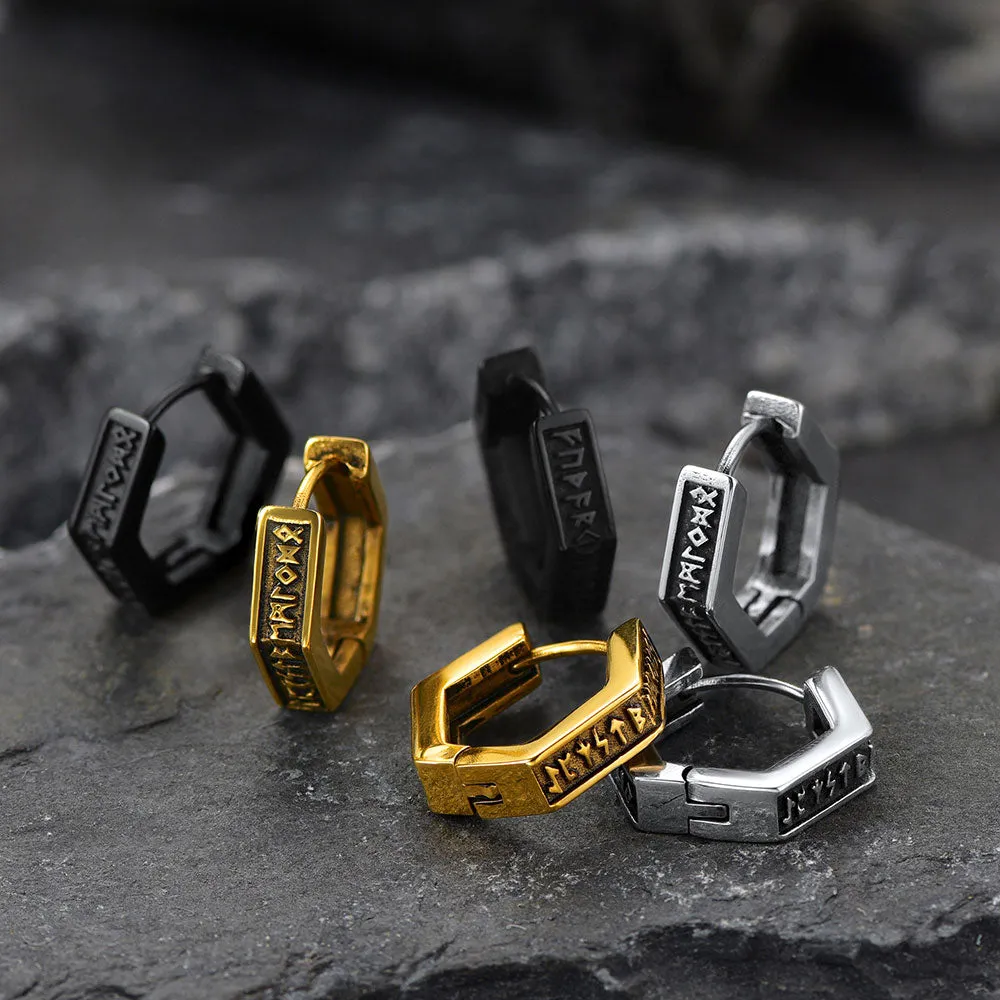 Viking Hexagon Runes Hoop Earrings For Men sold by FaithHeart product image thumbnail 4