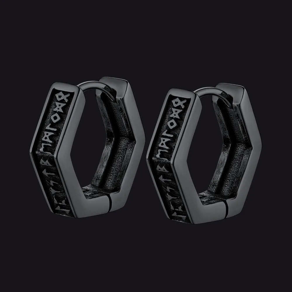 Viking Hexagon Runes Hoop Earrings For Men sold by FaithHeart