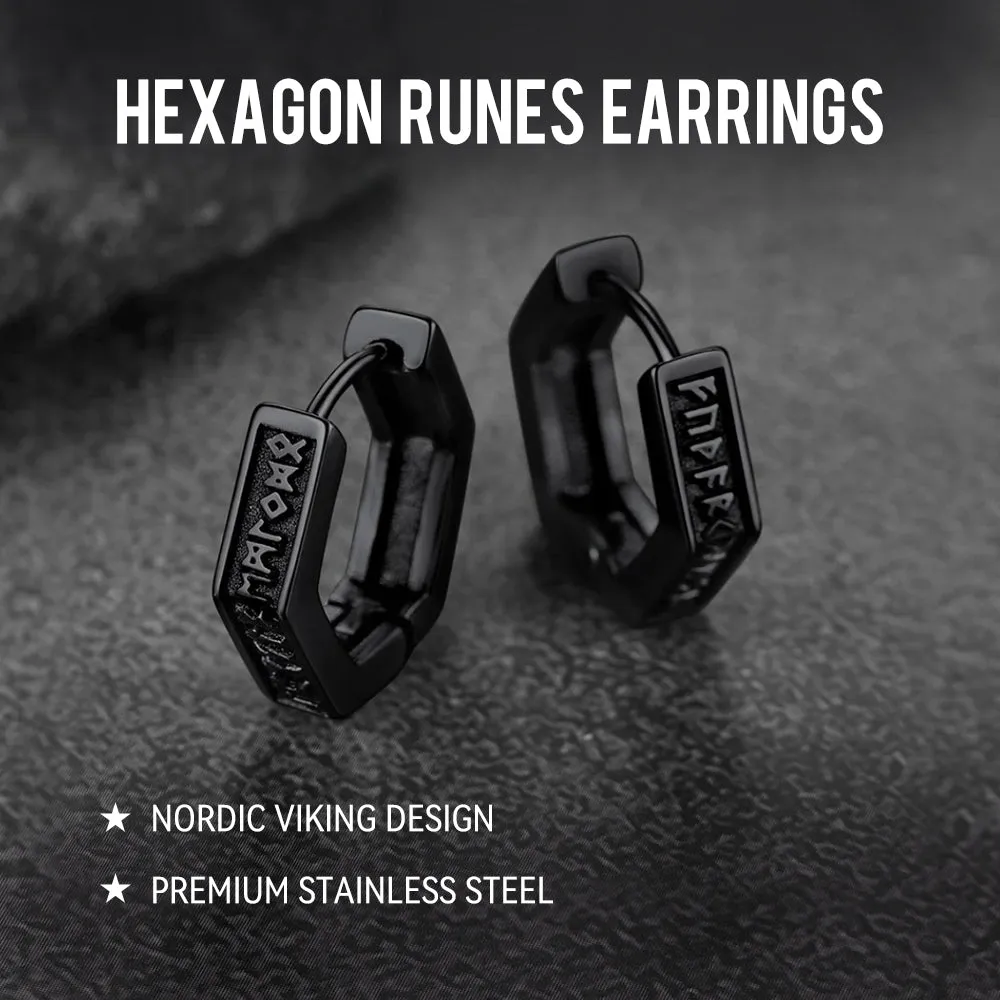Viking Hexagon Runes Hoop Earrings For Men sold by FaithHeart product image thumbnail 5