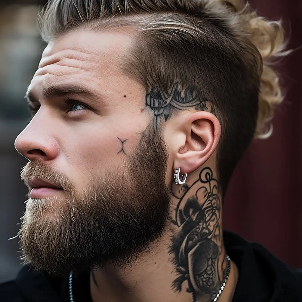 Viking Hexagon Runes Hoop Earrings For Men sold by FaithHeart product image thumbnail 2