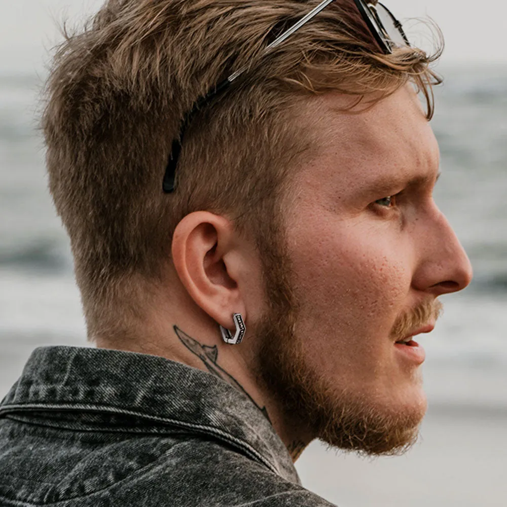 Viking Hexagon Runes Hoop Earrings For Men sold by FaithHeart product image thumbnail 3