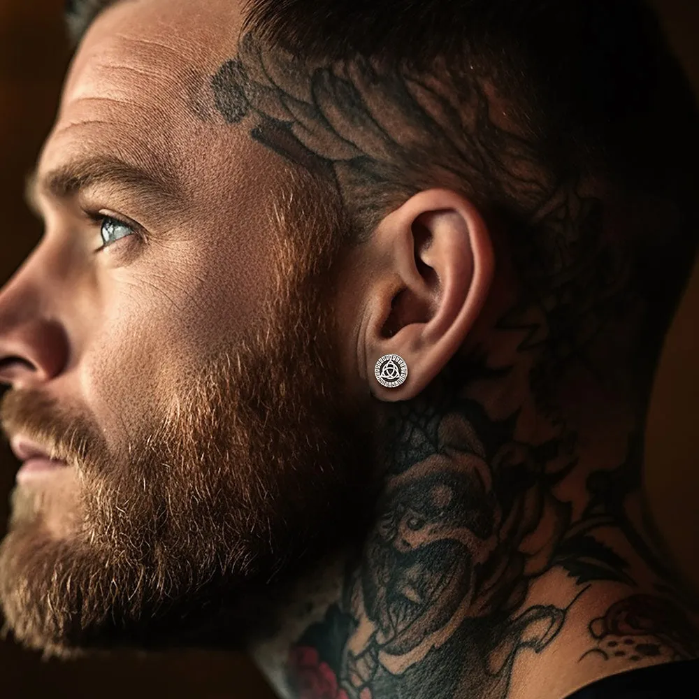 Viking Valknut Black Stud Earrings For Men With Runes sold by FaithHeart product image thumbnail 2