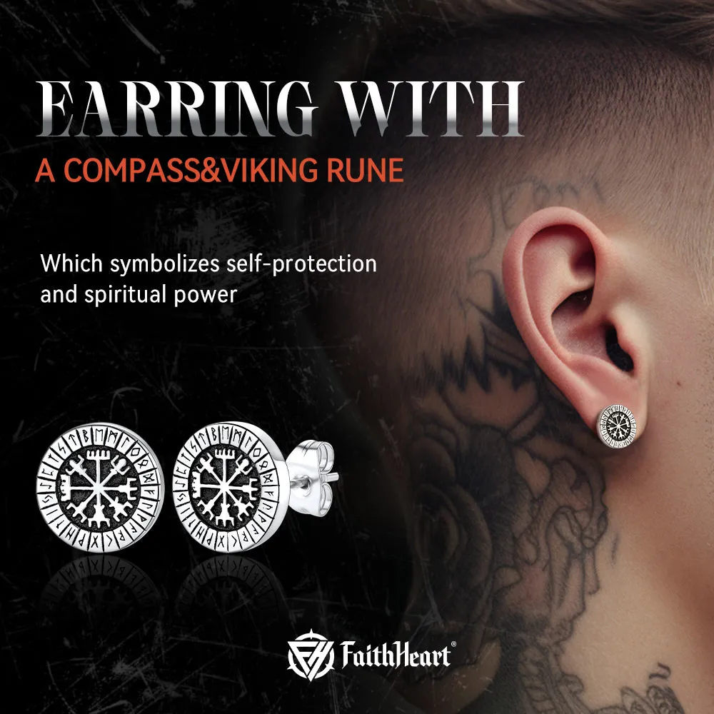 Norse Viking Compass Vegvisir Stud Earrings For Men sold by FaithHeart product image thumbnail 5