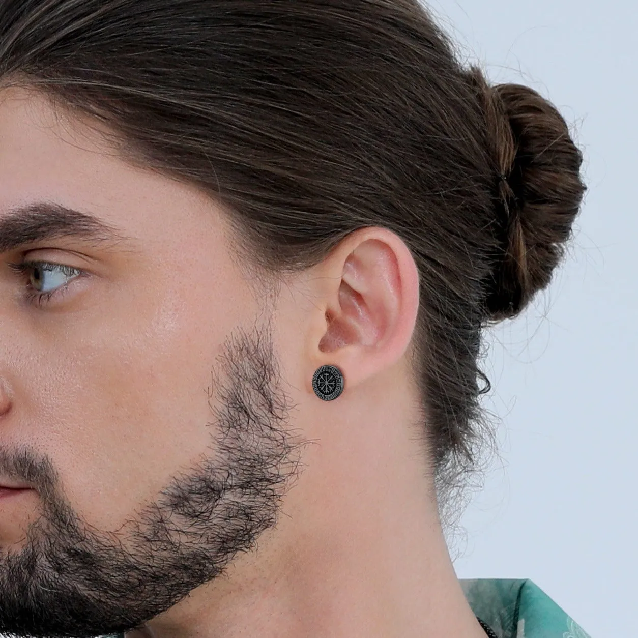 Norse Viking Compass Vegvisir Stud Earrings For Men sold by FaithHeart product image thumbnail 2