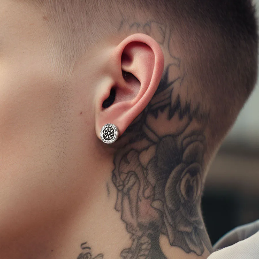 Norse Viking Compass Vegvisir Stud Earrings For Men sold by FaithHeart product image thumbnail 3