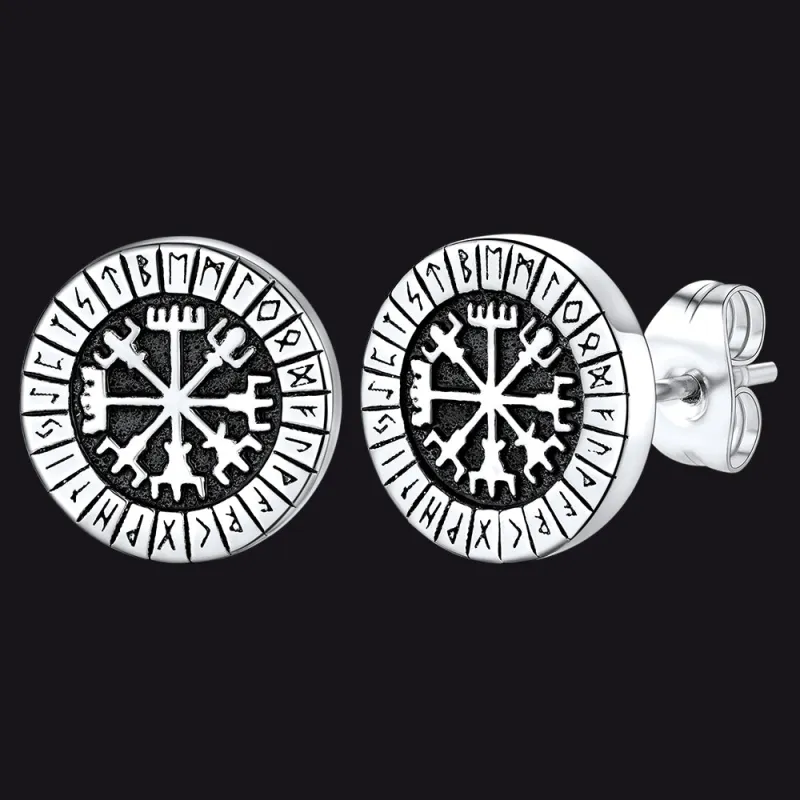 Norse Viking Compass Vegvisir Stud Earrings For Men sold by FaithHeart